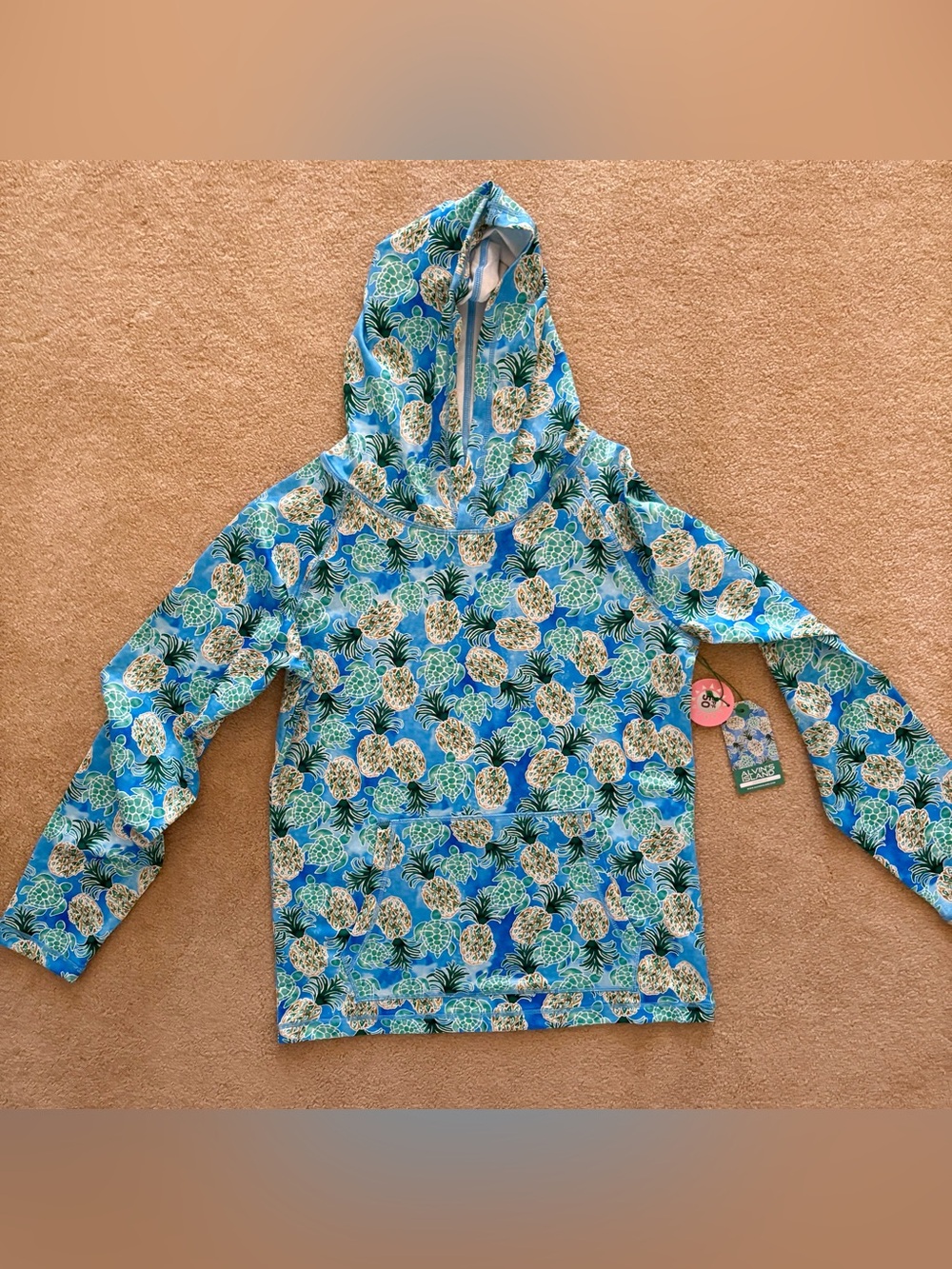 NWT Avis Island Tropical Turtles Pineapple Hooded UPF50 Shirt size L